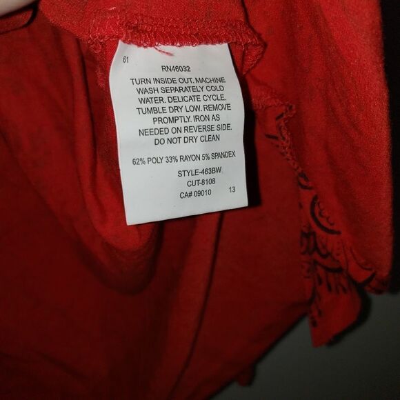 SOUTHERN LADY RED & BLACK PRINT WITH EMBELLISHMENTS BLOUSE TOP SIZE 3X - Picture 4 of 5